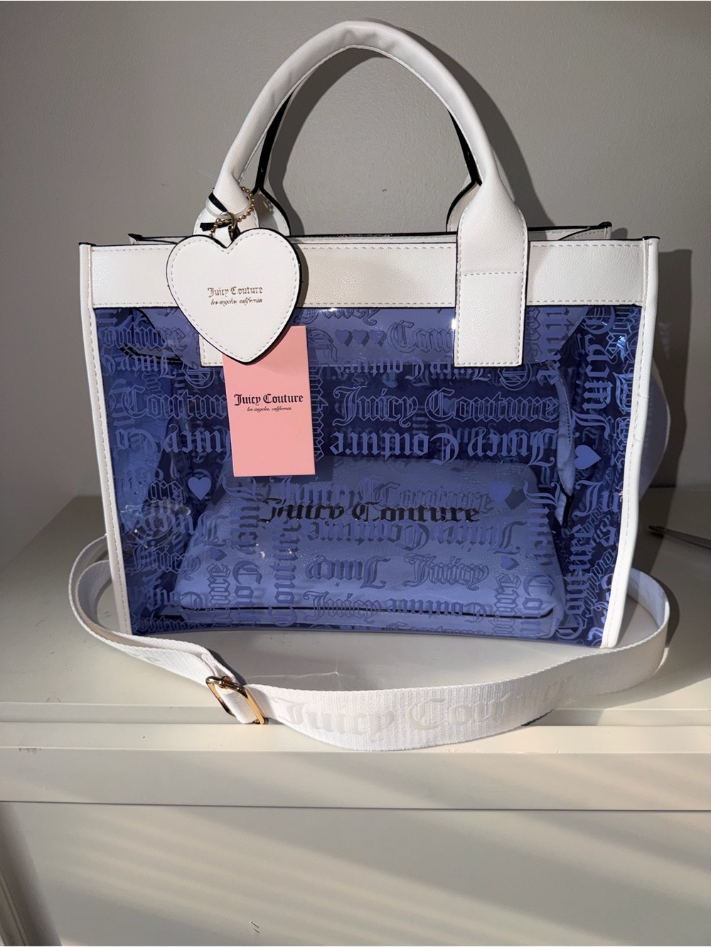 Juicy Couture Heart Dazzling Blue Beachin Tote NWT w/ Cosmetic Bag